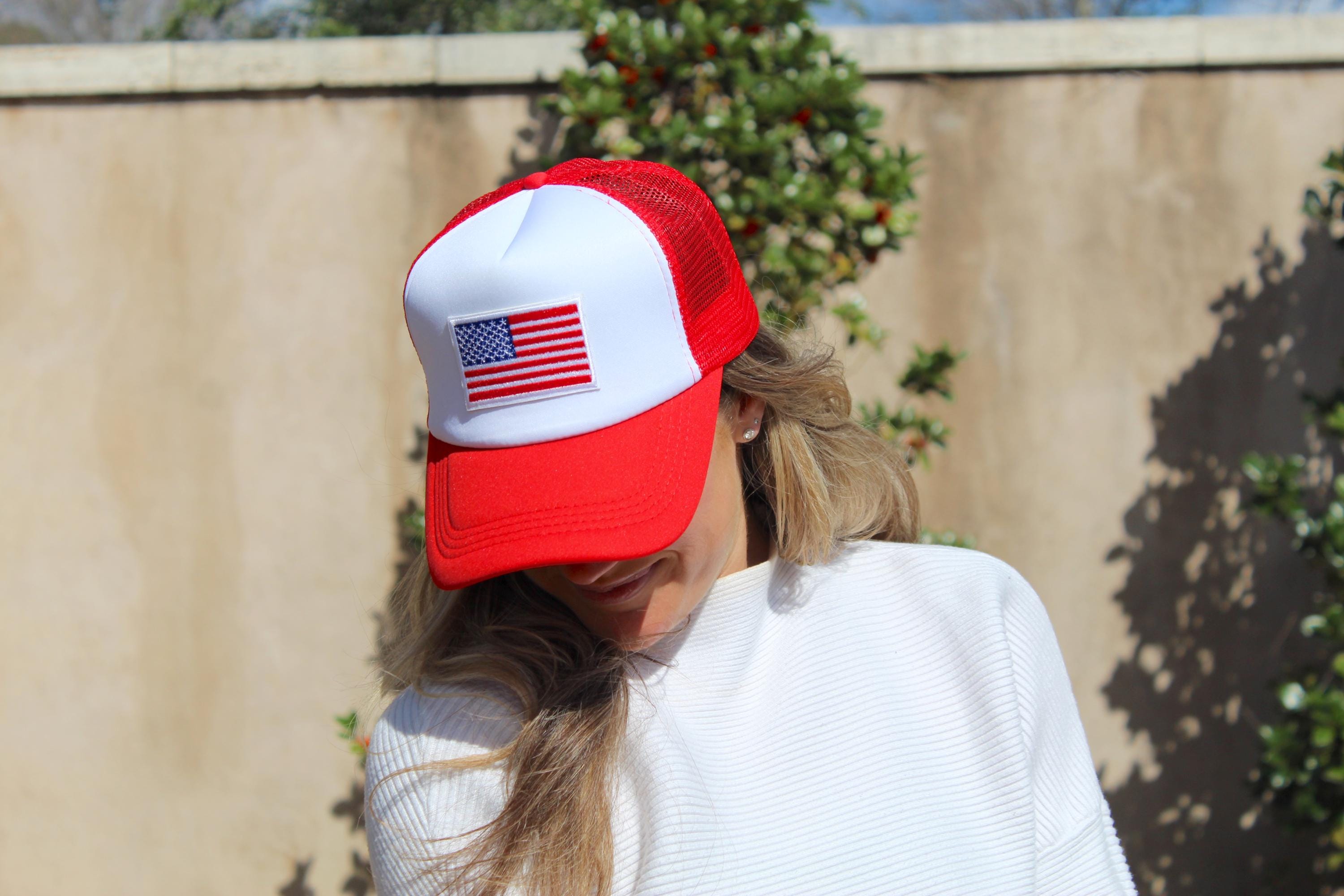 Tucker Hat Americana Red USA Painted With Hat Chain Hand Crafted 4th of July Merica Hat, 4th of July Hat, Labor Day Hat, America, USA  main image 4