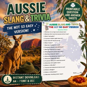 Quiz sur l'argot australien | Jeu-questionnaire sur la fête australienne (téléchargement instantané)