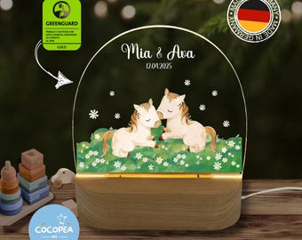 Night light twins horses, baby gifts, LED acrylic lamp, night lamp girl, night light baptism, birth, Easter, Christmas
