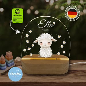Acrylic night lamp, baby gift birth, christening gift, children&#39;s room, birthday gift, bedside lamp, sheep, girl&#39;s night light