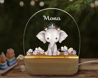 Acrylic night lamp, baby gift, christening gift, children's room, personalized bedside lamp, elephant girl, night light, rainbow