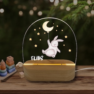 Night light rabbit, baby gifts, night light children, lamp crescent moon, night light boy, night light baptism, birth, acrylic lamp, Easter
