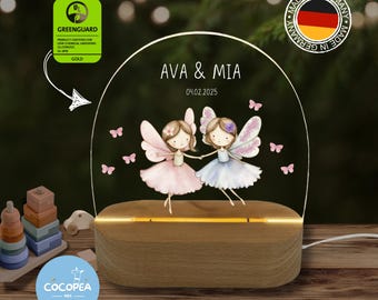Personalized night light, rainbow, nursery lighting, gift for birth, christening, nursery decor, twins, fairy, girl