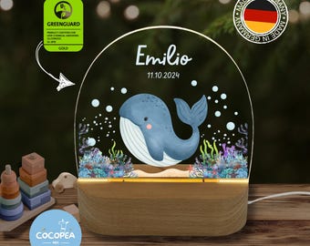 Nachtlampe aus Acryl, Babygeschenk Geburt, Taufgeschenk, Kinderzimmer, Geburtstagsgeschenk, Nachttischlampe, Unterwasserwelt, Wal Nachtlicht