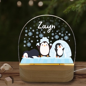 Acrylic night lamp, baby gift birth, christening gift, children&#39;s room, birthday gift, bedside lamp, arctic, penguin night light