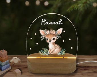 Acrylic night lamp, baby gift, christening gift, children's room, birthday gift, bedside lamp, deer, girl's night light