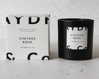 Vela perfumada con rosa vintage: cera de soja y coco, mecha de madera
