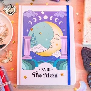 The Moon Tarot Notebook A5 – Mystical Journal with Celestial Design – Spiritual Gift – Moon & Sun Lined Writing Book