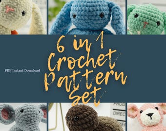 Crochet Animal Pattern Bundle: 6 Amigurumi Plushie Toys (PDF Download)