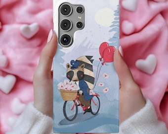 Raccoon Valentine's Phone Case, Mail on Bike Design