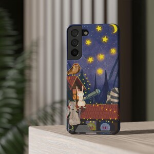 Sternenhimmel Tiere Nachthimmel Kartenhalter Handyhülle, niedliches Hasen-Waschbär-Eulen-Motiv, reizendes Geschenk, iPhone 13 Samsung S21 S22