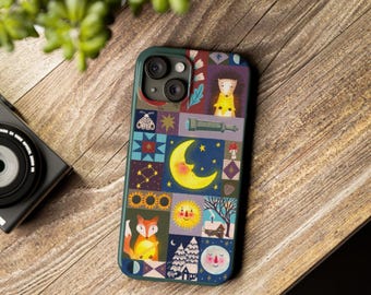 Celestial Quilt iPhone Case, Folk Art Moon Sun Fox Design
