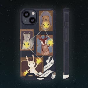 Stars and Animals telefoonhoesje kaarthouder, schattig konijntje ontwerp, wasbeer en hert, kawaii beer, verjaardagscadeau voor haar, iPhone 13, Galaxy S21 S22