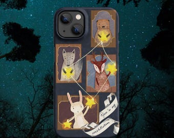 Kawaii Animal Stars iPhone Case, Bunny, Raccoon, Deer, Bear Design