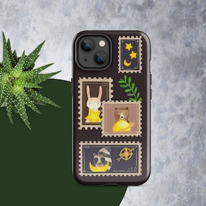 Capa para iPhone com tema de cartão postal, coelho, urso, guaxinim, céu noturno, ideia de presente para amantes de animais de estimação e pais, capa protetora para iPhone 14, 15 e 16