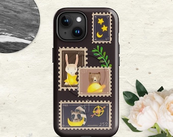 Night Sky Animals MagSafe iPhone Case, Bunny Bear Raccoon Design