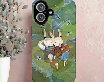 Rabbit Couple Phone Case: Handmade Bunnies Listening to Music