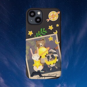 Animals and Stars Lovers-telefoonhoesje met kaarthouder, ontwerp schattige wasbeerkonijn, iPhone 13, Samsung S20 S21 S22 S23 S24 Plus Ultra