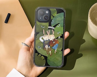 Rabbit Couple iPhone Case: Hand-Drawn Bunnies, Magnetic Clear Impact Case