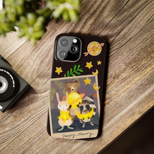 Funda delgada Happy Memory Animal, funda para iPhone con diseño de amigos de la noche estrellada, diseño de foto kawaii, para iPhone 8, 9, X, XR, 12, 13, 14, 15 y 16