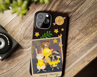Woodland Friends iPhone Case, Starry Night Polaroid Photo Design