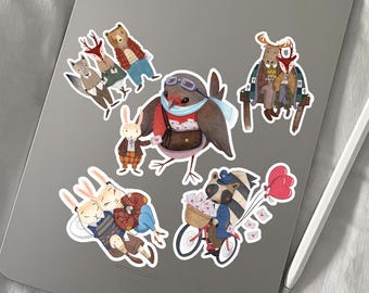 Watercolor Woodland Animals Stickers: Valentine's Day Die-Cut Stickers
