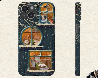 Cozy Winter Animals iPhone Case, Woodland Treehouse Cover
