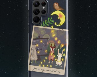 Starry Night Animal Samsung Phone Case, Constellation Gift for Galaxy, Bunny Deer Raccoon Holiday