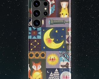 Fox Raccoon Samsung Case, Moon Art TPU Phone Cover