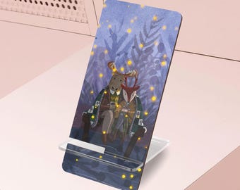 Cozy Deer Couple Phone Stand: Firefly Lake Desk Accessory