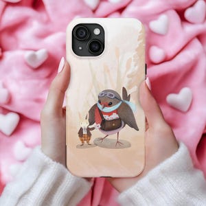 Liebesbrief Handyhülle, handgemachte Messenger Vogel und Hase Slim Case Design, Geschenk für Liebhaber und Familie, iPhone 16 15 14 13 12 11 X 8 7