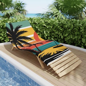Tropical Beach Towel with Palm Tree Sunset Design – Summer Poolside & Vacation Essential Gift