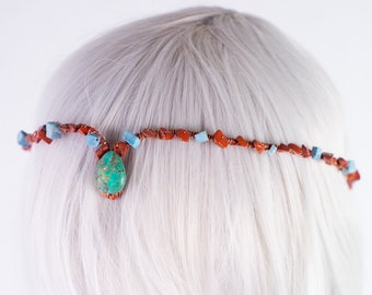 Turquoise red jasper beaded Circlet | Perfect accessory for long or short hair | Headband Circlet Tiara Crown | Unique jewelry | fantasy