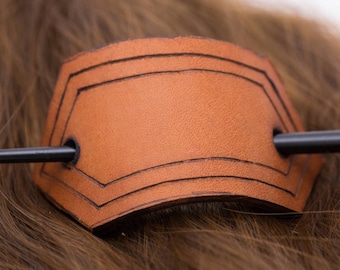 Chestnut Brown Thick Burned Leather Art Shaped Hair Stick Barrette | Hair Pin | Shawl Scarf Pin | Fascinator | Naturalist Hair Piece