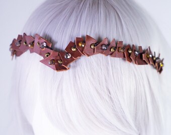 Rich Brown Leather Scale beaded Circlet | Perfect accessory for long or short hair | Headband Circlet Tiara Crown | Unique jewelry fantasy