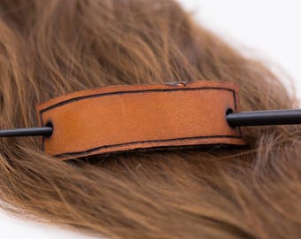 Chestnut Brown Thick Burned Leather Art Shaped Hair Stick Barrette | Hair Pin | Shawl Scarf Pin | Fascinator | Naturalist Hair Piece