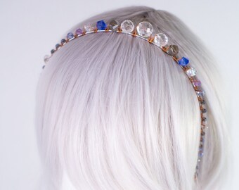 Clear Blue Pink glass beaded headband | Perfect accessory for long or short hair | Unique jewelry | Bridal Flower Girl mermaidcore