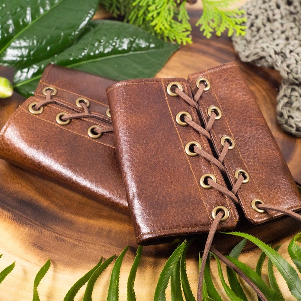Faux Leather Wrist Cuffs MEDIUM Rich Medium Brown pleather brown laces Armor Arm Bracers Gladiator Cosplay Costume (PAIR) Renaissance Fair