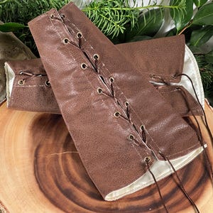 Faux Leather Cloth Bracers EXTRA LARGE brown Rounded Cuffs Gauntlets Vanguards Cosplay Costume (PAIR) steampunk elven armor tribal larp