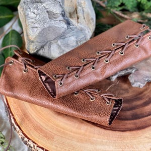 SMALL Faux Suede brown pleather Cuffs brown laces brass grommets (PAIR) armor dnd dungeons and dragons larping renaissance