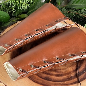 Faux Leather Bracers EXTRA LARGE brown Cuffs Gauntlets Vanguards Cosplay Costume (PAIR) steampunk elven armor tribal larp renaissance