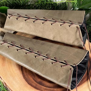 Leather Bracers EXTRA LARGE Sage Army Green Rounded Cuffs Gauntlets Vanguards Cosplay Costume (PAIR) steampunk elven armor tribal larp