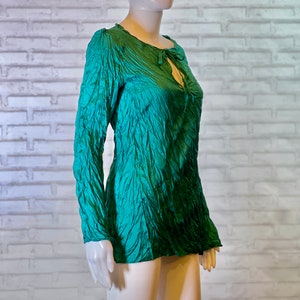SMALL Emerald Green Turquoise Crinkle Stretch Broomstick Pleated Plisse Tunic | Textured Blouse Shirt | Pullover Avant Garde 80s 90s Y2K Top