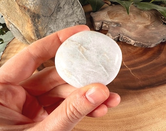 White Natural Quartz Palm Stone | 75 grams weight | Freeform Round | 375 Carats | Soothing Palm Fit Natural Fidget Stone Polished Tumbled FF