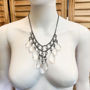 Vintage silver toned and clear translucent chandelier style Statement Necklace 18 lavalliere Bib necklace image 1