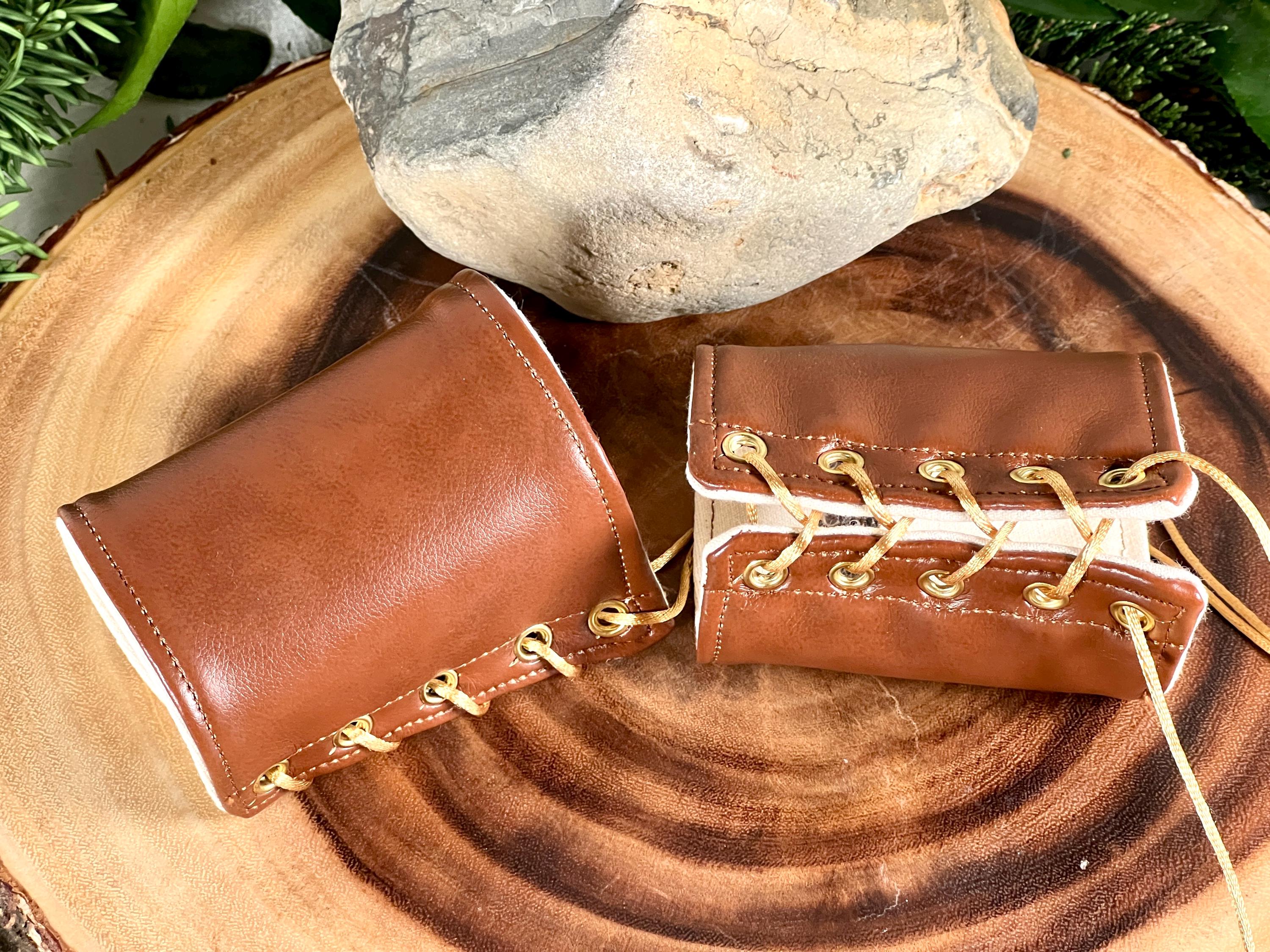 Vinyl Cuffs MEDIUM Chestnut Brown Cuffs Gold laces Bracers Gauntlets Cosplay Costume (PAIR) Burning Man Tribal leather wrist cuffs steampunk