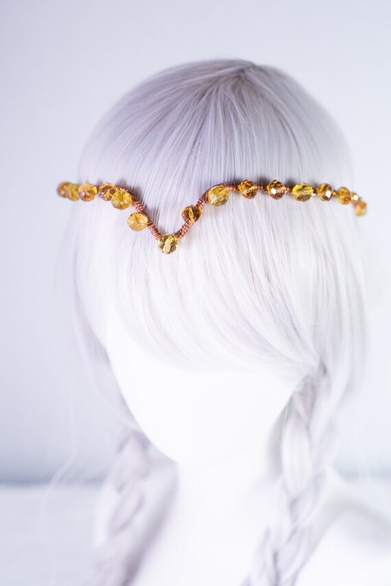 Beaded Headpiece Faux pearls and glass beads. Bronze chain crown band. Beaded Headpiece Faux pearls and glass beads. Bronze chain  main image 3