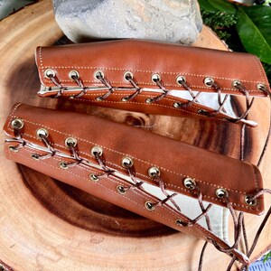 Faux Leather Bracers SMALL chestnut brown pleather Cuffs brown laces brass grommets (PAIR) armor dnd dungeons and dragons larping steampunk