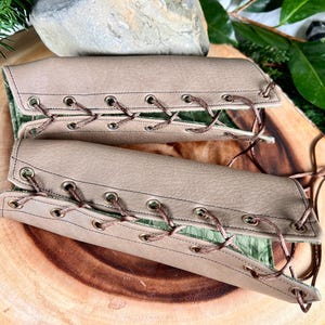 Faux Leather Bracers SMALL tan brown pleather Cuffs brown laces brass grommets (PAIR) armor dnd dungeons and dragons larping renaissance