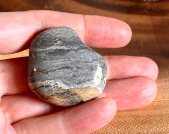 Natural Gray Tan Picture Jasper Waves Palm Stone | 45 grams weight | Freeform Rounded | 225 Carats Soothing Fit Natural Polished Tumbled FF